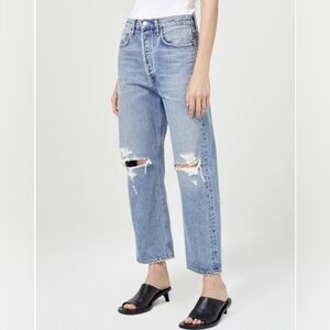 Agolde 90'S straight leg cropped distressed denim jeans